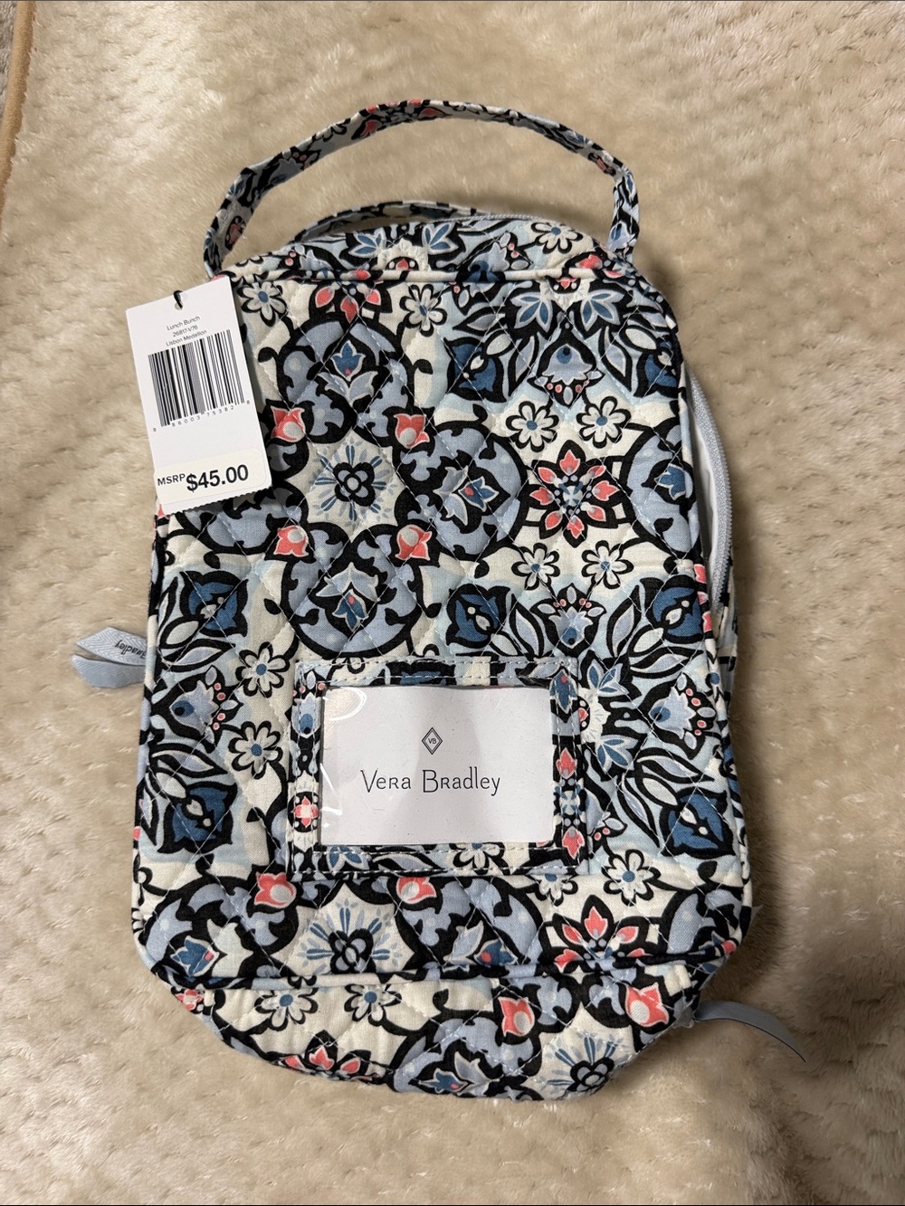 Vera Bradley Quilted Floral Lunch Bag in Blue, Pink, Black
